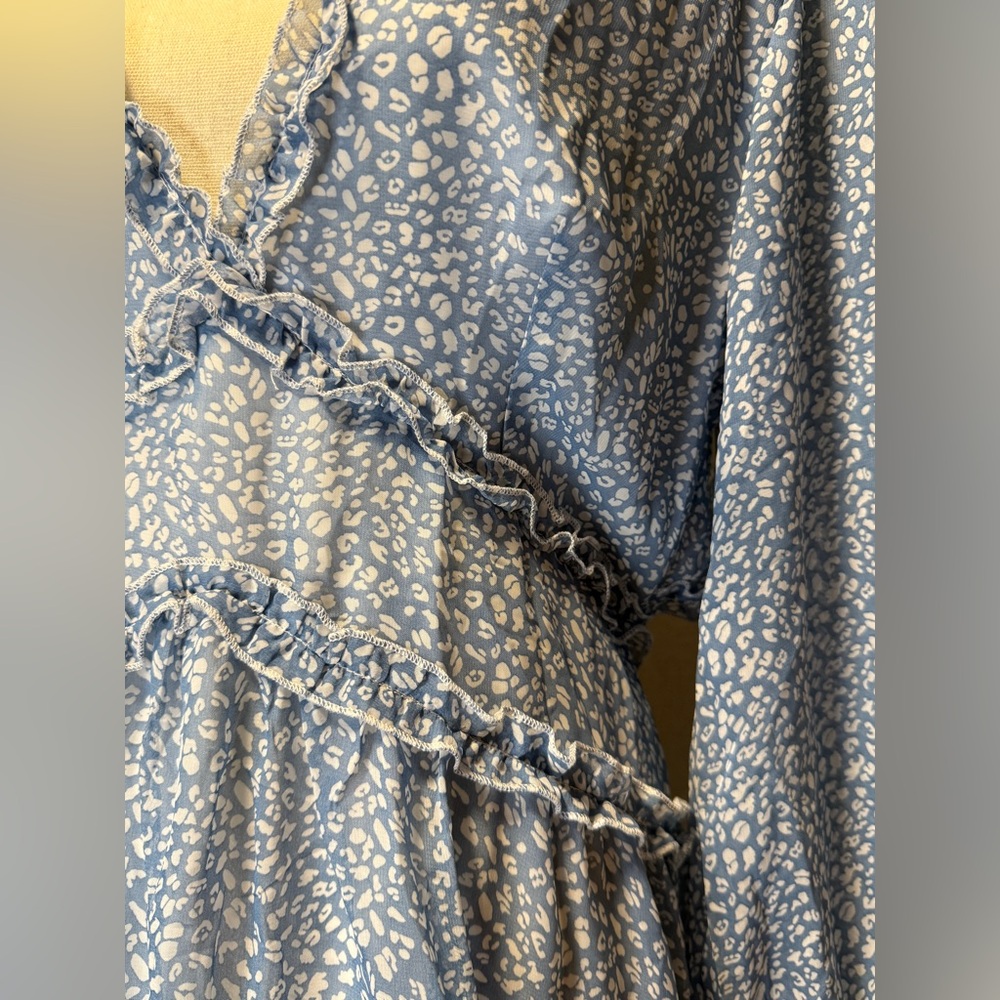 Blue Ruffle V-Neck Dress - Picture 7 of 9